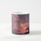 神秘的なピンクの花の木の夜空のコーヒーマグ モーフィングマグカップ (中央)