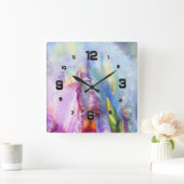 神秘的なピンクブルー抽象芸術 スクエア壁時計 (ホーム)