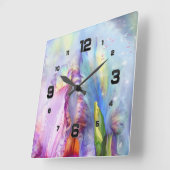 神秘的なピンクブルー抽象芸術 スクエア壁時計 (傾斜)