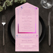 神秘的なピンク紫色の天日月星 オールインワン招待状