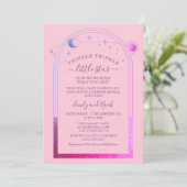 神秘的なピンク紫色の太陽の月の星ベビーシャワー 招待状 (スタンド正面)