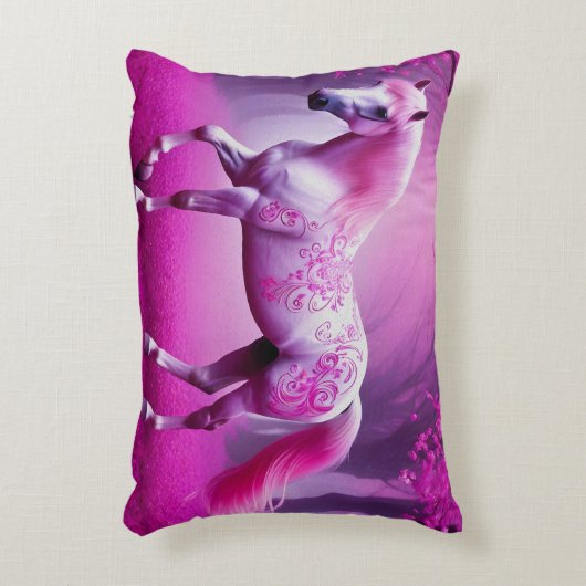 神秘的なピンク色のファンタジー林の馬 アクセントクッション (正面(垂直))