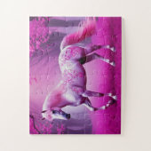 神秘的なピンク色のファンタジー林の馬 ジグソーパズル (縦)