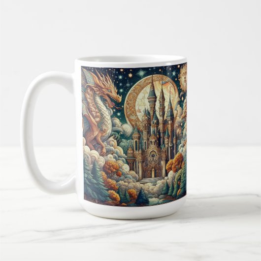 神秘的なファンタジーの世界の魔法の城 コーヒーマグカップ (左)