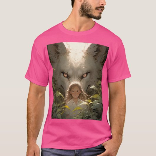 神秘的なファンタジーウルフガーディアンアニメ Tシャツ (正面)