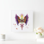 神秘的なファンタジーデジタルアート スクエア壁時計 (ホーム)