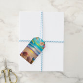 神秘的なファンタジービーチの夕日と熱帯花 ギフトタグ (より糸付き)