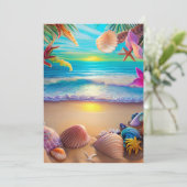 神秘的なファンタジービーチの夕日と熱帯花 シーズンカード (スタンド正面)