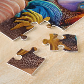 神秘的なファンタジービーチの夕日と熱帯花 ジグソーパズル (側面)