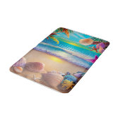 神秘的なファンタジービーチの夕日と熱帯花 バスマット (アングル)