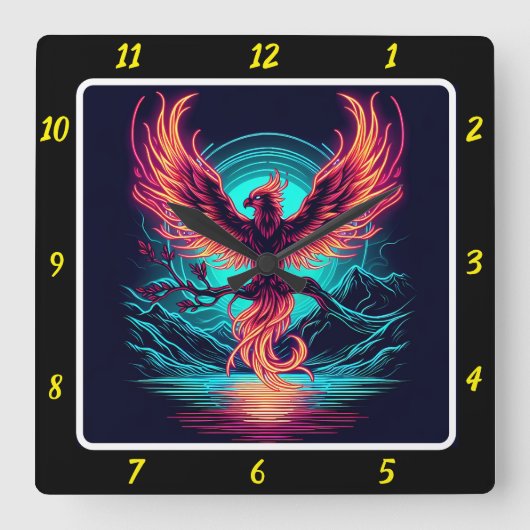 神秘的なフェニックスオーバースターライトバレー スクエア壁時計 (正面)