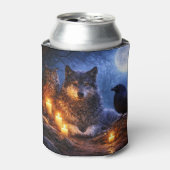 神秘的なフクロウとオオカミとワタリガラス  缶クーラー (缶正面)