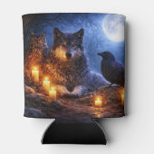 神秘的なフクロウとオオカミとワタリガラス  缶クーラー (裏面)