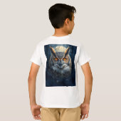 神秘的なフクロウの水彩画 | 暗い森の月のフクロウ Tシャツ (裏面フル)