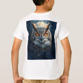 神秘的なフクロウの水彩画 | 暗い森の月のフクロウ Tシャツ (裏面)