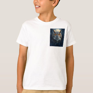 神秘的なフクロウの水彩画 | 暗い森の月のフクロウ Tシャツ