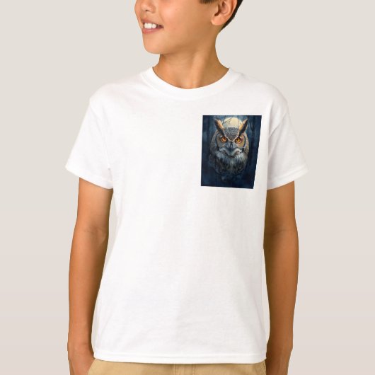 神秘的なフクロウの水彩画 | 暗い森の月のフクロウ Tシャツ (正面)