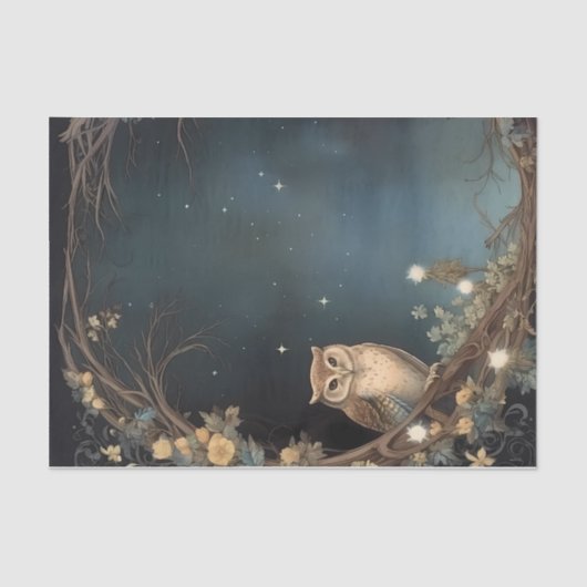 神秘的なフクロウ真夜中の星のデコページ 薄葉紙 (正面)