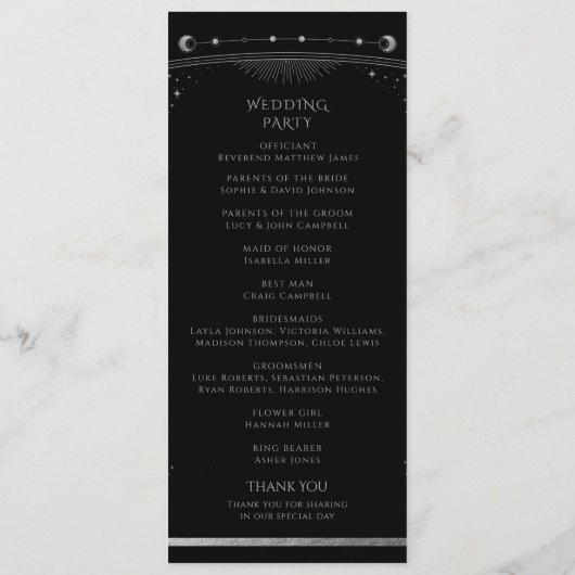 神秘的なブラックシルバーサンムーンスターズ結婚ズ プログラム (裏面)