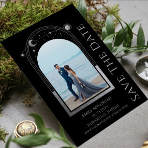 神秘的なブラックシルバーサンムーンスター宇宙結婚ズ セーブザデート