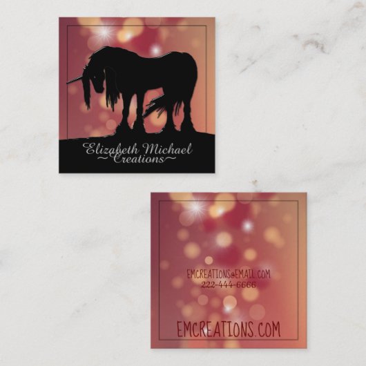 神秘的なブラックユニコーン（マルーンの星） スクエア名刺 (正面/裏面)