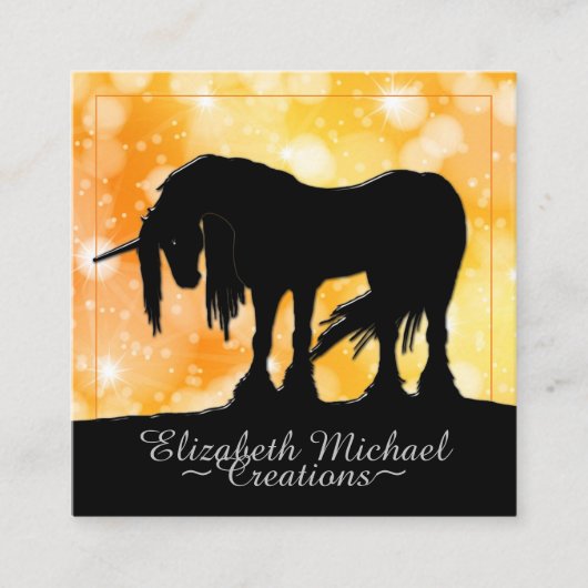 神秘的なブラックユニコーン（黄色の星） スクエア名刺 (正面)