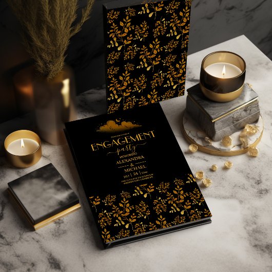 神秘的なブラック金ゴールドクラウドムーン婚約 招待状