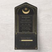 神秘的なブラック金ゴールドタロットカー結婚ド オールインワン招待状 (内側)