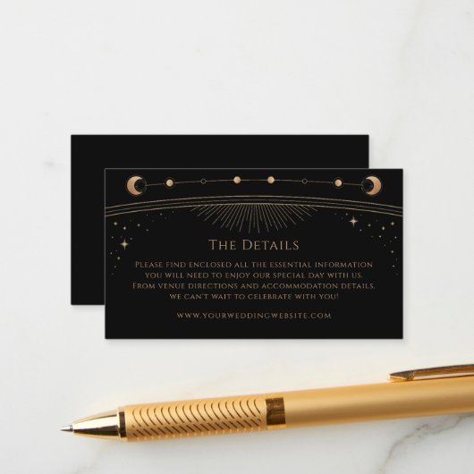 神秘的なブラック金ゴールド結婚の詳細太陽ムーンスターズ エンクロージャーカード (正面/裏面インサイチュ)