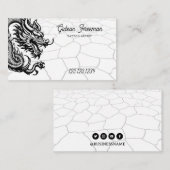 神秘的なブラック&ホワイトドラゴンタトゥーアーティスト 名刺 (正面/裏面)