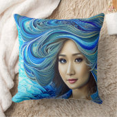 神秘的なブルーウェーブファンタジー水の女神アートワーク クッション (ブランケット)