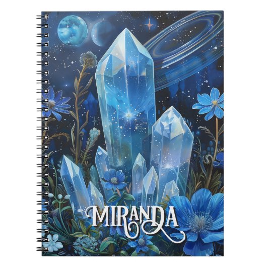神秘的なブルークォーツクリスタル フローラルヒーラー ノートブック (正面)