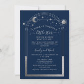 神秘的なブルーシルバーサンムーンスターベビーシャワー 招待状 (正面)