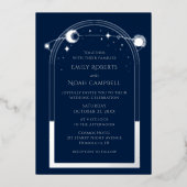 神秘的なブルーシルバーサンムーン天文学宇宙 箔招待状 (正面)