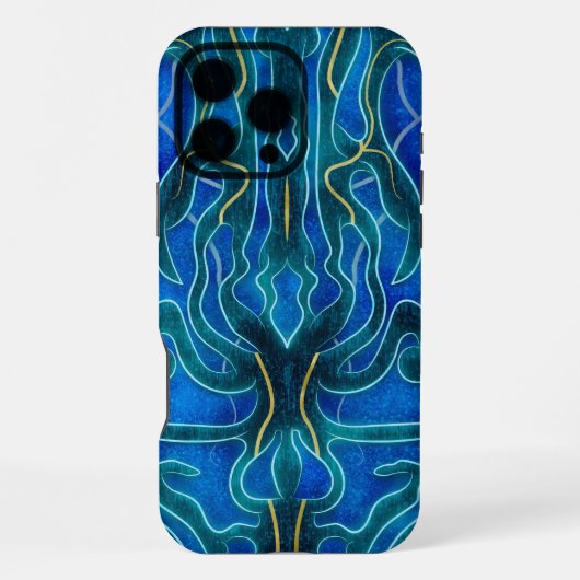 神秘的なブルーネオンの海洋ケルピー柄 iPhoneケース (裏面)