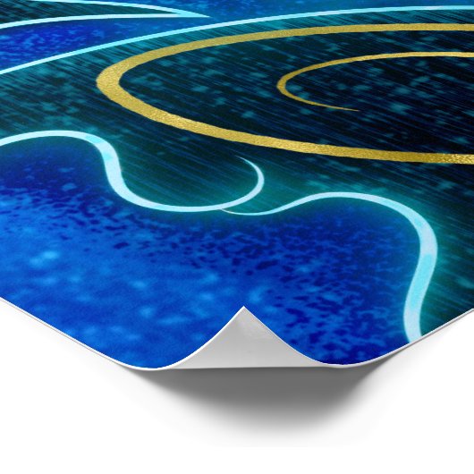 神秘的なブルーネオン海ケルパイパターン ポスター (角)