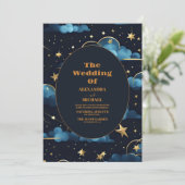 神秘的なブルーミッドナイトシナ結婚ル金ゴールド 招待状 (スタンド正面)