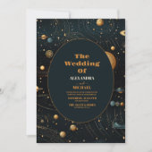 神秘的なブルーミッドナイトシナ結婚ル金ゴールド 招待状 (正面)