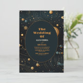 神秘的なブルーミッドナイトシナ結婚ル金ゴールド 招待状 (スタンド正面)