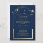 神秘的なブルー金ゴールドサンムーンスターベビーシャワー 招待状 (正面)