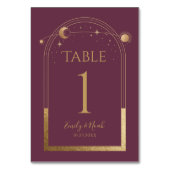 神秘的なプラムゴールドサンムーン天文学結婚の テーブルナンバー (正面)