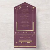 神秘的なプラム金ゴールドサンムーン天文学宇宙 オールインワン招待状 (内側)