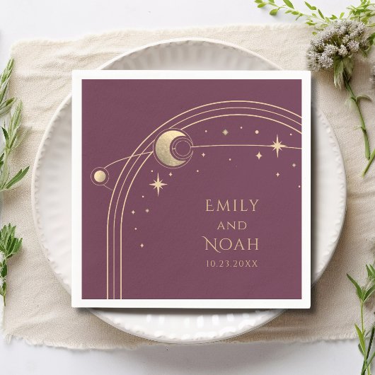 神秘的なプラム金ゴールドサンムーン天文学宇宙 スタンダードカクテルナプキン