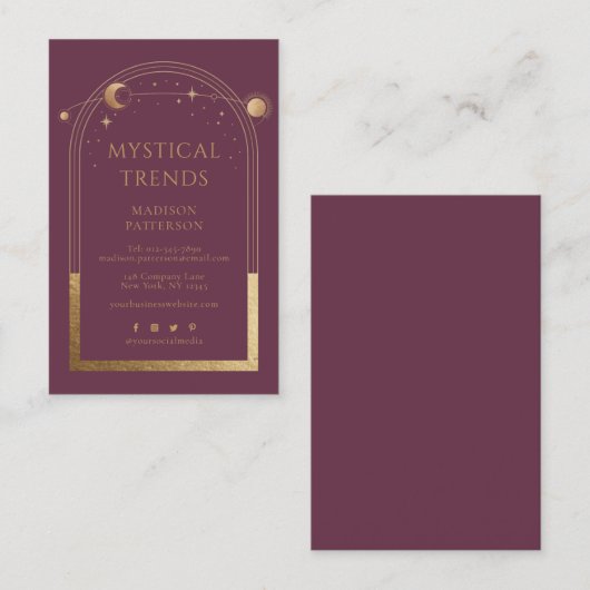 神秘的なプラム金ゴールドサンムーン天文学宇宙 名刺 (正面/裏面)