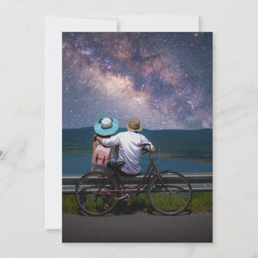 神秘的なプラム金ゴールド太陽の月の星の写真結婚の数 招待状 (裏面)