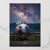 神秘的なプラム金ゴールド太陽の月の星の写真結婚の数 箔招待状 (裏面)