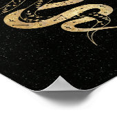 神秘的なヘビの金ゴールド黒い背景の星Pos ポスター (角)