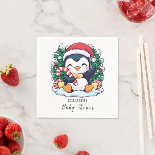 神秘的なペお洒落ンギンの赤ちゃんシャワー スタンダードカクテルナプキン (インサイチュ)