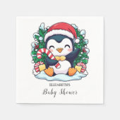 神秘的なペお洒落ンギンの赤ちゃんシャワー スタンダードカクテルナプキン (正面)