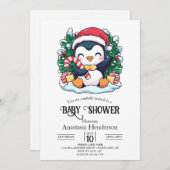 神秘的なペお洒落ンギンの赤ちゃんシャワー 招待状 (正面/裏面)